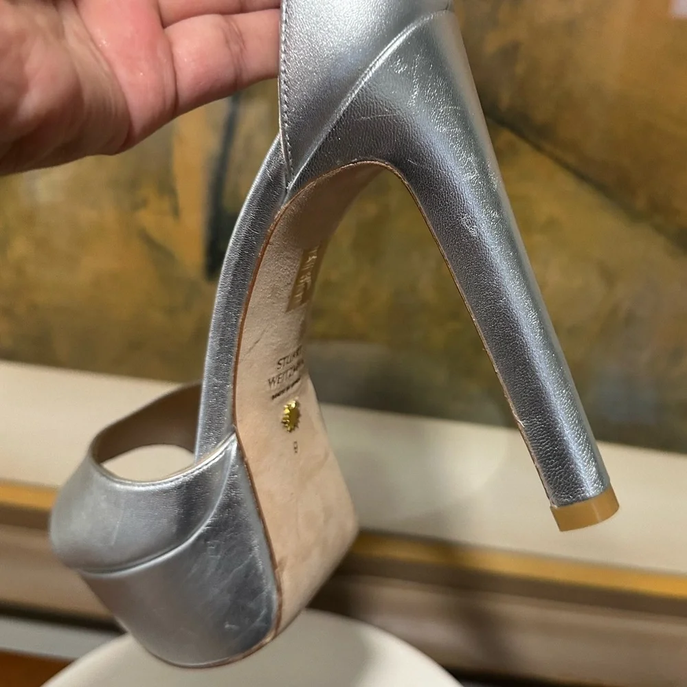 🌹STUART WEITZMAN🌹 Disco Platform Sandal In Silver Size: 9
